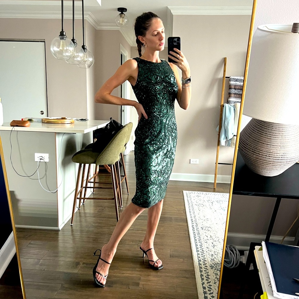 Lauren Ralph Lauren Green Christmas Glitter Dress | US 2